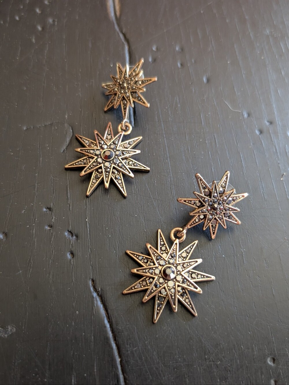 Celestial Double Starburst Drop Dangle Earrings Witchy Boho Statement Jewelry
